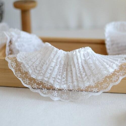 2meters/lot good quality 6cm white polyester no elastic ruffles lace trim diy handmade curtain bedding clothes material W169