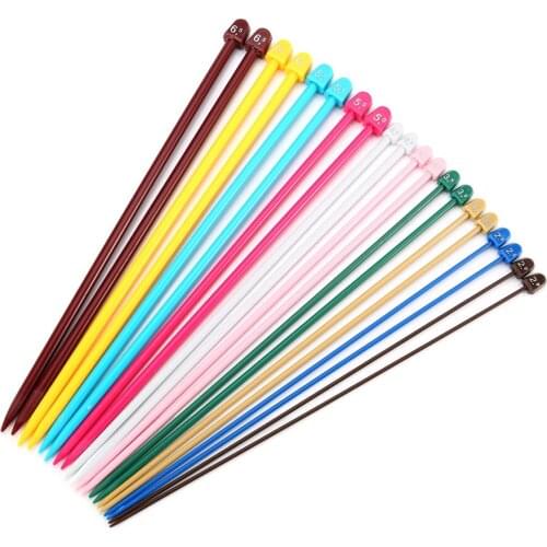 20Pcs Multicolor Plastic Knitting Needles Single Pointed Needles 10 Marked Sizes 2.0-6.5mm Needle Length 35/27CM -TH
