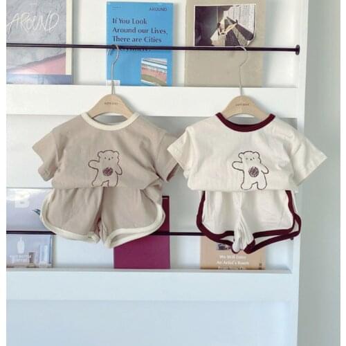 2021 Summer Baby Suit Bear Print T-shirt and Loose Shorts 2Pcs Cotton Toddler Set Casual Infant Clothes