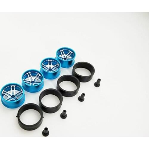 8Pcs (4x Tires+4x Wheels ) Large Diameter Tyres w/Wheel Hubs Spare Parts For Tamiya Mini 4WD Racing Car Models Blue/Black/Red