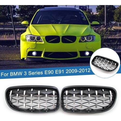 1 Pair Car Diamond Style Front Bumper Kidney Grille Replacement Racing Grills For BMW 3 Series E90 E91 2009-2012 Car Accessories