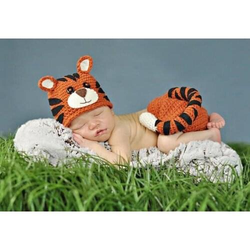 Free shipping, Newborn Crochet Photography Props Newborn Tiger Hat and diaper cover Set baby Animal Beanie Hats size:0-1m,3-4m
