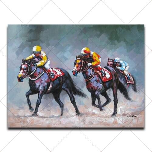 Large Hand Painted Modern Abstract Horse Riding Texture Oil Painting on Canvas Living Room Wall Picture Painting Home Decor Art
