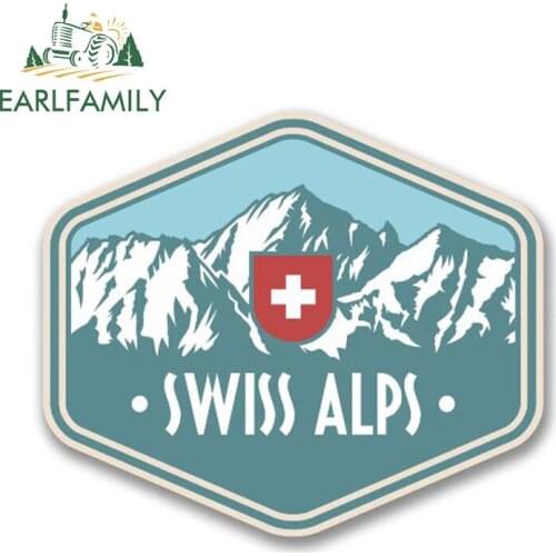 EARLFAMILY 13cm x 9cm Swiss Alps Switzerland Vinyl Car Sticker Travel Luggage Mountains Ski Surf Skateboarding Hip Hop Decals
