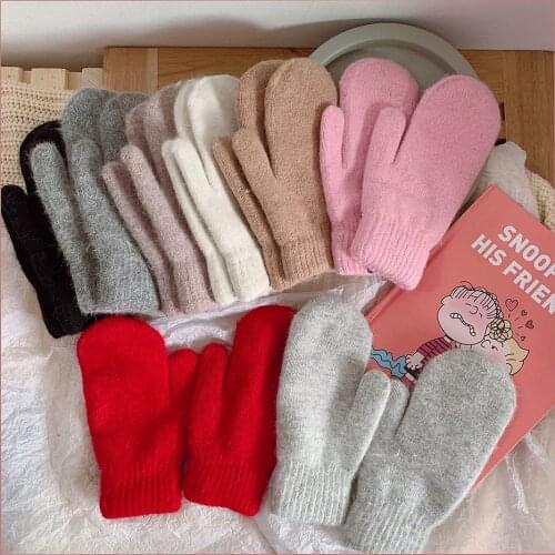 Hot Sale Fashion Women Girl Winter Gloves Rabbit Fur Mittens Soft Warm Cartoon Double Layer Female Christmas Gloves Gifts