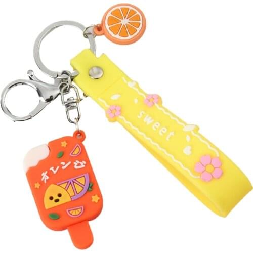 Simulation Creative Fruit Slice Key Rings Ice Cream Bag Pendant Strawberry Orange Keychains Car Key Accessories