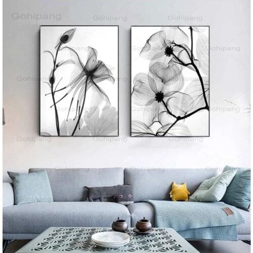 Canvas Painting Nordic Black White Plant Abstract Flower Prints Minimalist Wall Art Painting Decorative Picture Home Wall Decor