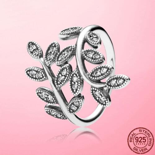 Real 925 Sterling Silver Finger Tree Leaf Ring Jewelry Ring Clear CZ Zircon for Wedding Engagement Gift Fashion 925 Sliver Ring