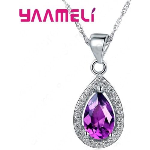 Colorful Water Drop Shape Design Cubic Zircon Stone Pendant Necklace Real 925 Sterling Silver Women Mother Crystal Gift