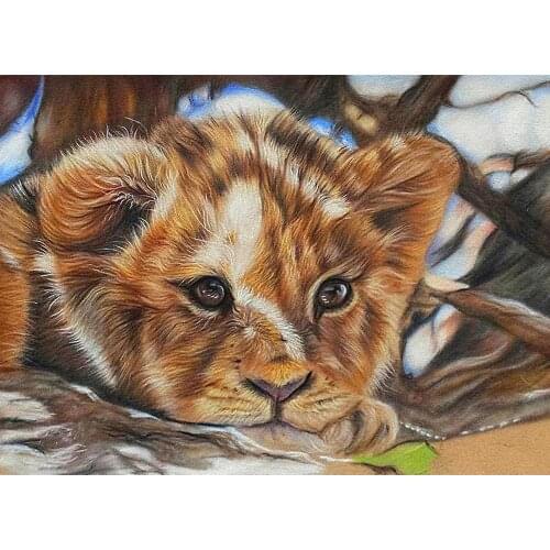 5D Diy Animal Little Lion Diamond Embroidery Full Square Round Handmade Rhinestone Cross Stitch Mosaic Kit Home Decoration Gift