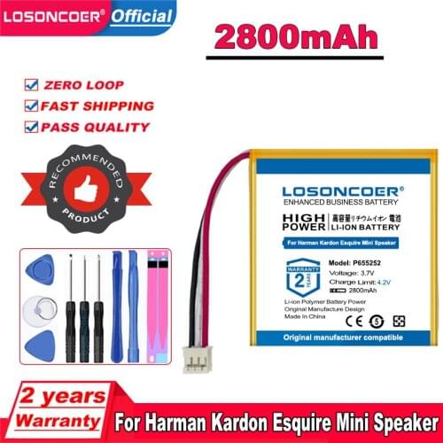 LOSONCOER Top Brand 100% New 2800mAh P655252 Battery For Harman Kardon Esquire Mini Speaker Loudspeaker Batteries