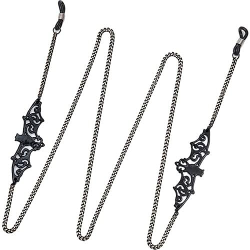 Metal Eyeglass Chain Black Bat Eyewear Retainer Cord for Rapper Cosplay, Non-Slip Rope Decoration