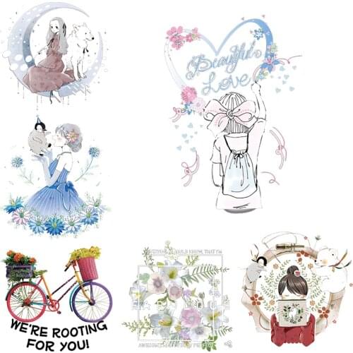 Cute Girl Heat Transfer Sticker Bike Stickers Iron on Transfers For Clothing Accessories Applique Prints For Clothes Sticker DIY