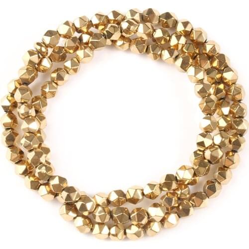 Wholesale Polygon Color Retention Gold Color Hematite Beads Stone Beads for Jewelry Making Loose Spacer Beads DIY Necklace