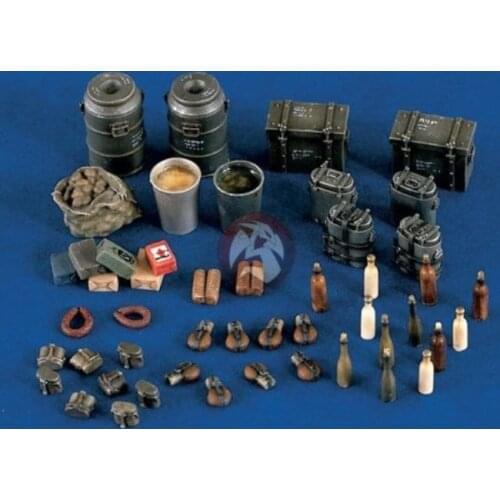 1:35 scale die-cast resin war scene model resin soldier camp supplies assembly model including stickers