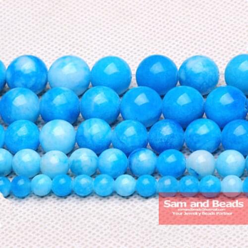 Free Shipping Natural Stone Lake Blue Malaysia Chalcedony Loose Beads 6 8 10 MM Pick Size For Jewelry Making LBJB01