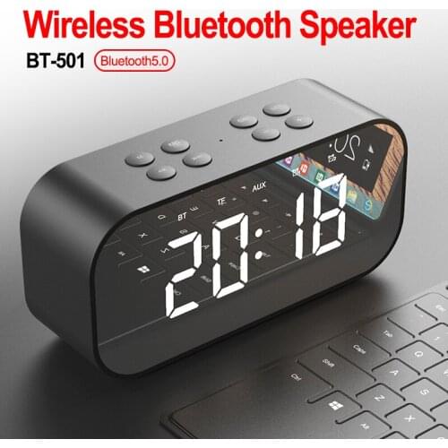 Night Desk Digital Bluetooth Clock Speaker LED Mirror Clock Wireless Bluetooth Speaker Support TF Card USB Music Player
