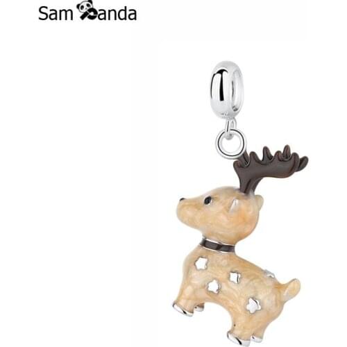 New Authentic 100% 925 Sterling Silver Beads Charm Winter Christmas Elk Pendant Charms Fit Pandora Bracelets Women Diy Jewelry