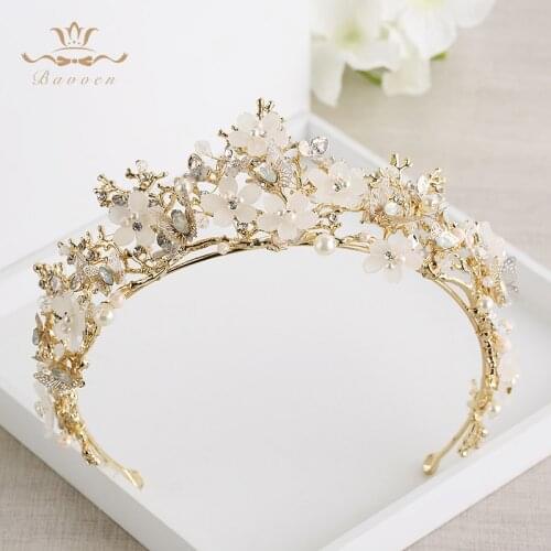 Bavoen Vintage Great Butterfly Bridals Tiaras Crowns Baroque Gold Brides Hairbands Wedding Hair accessories Prom Jewelry Gifts