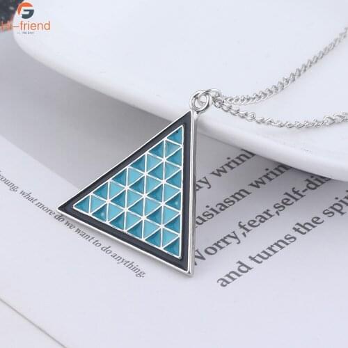 Detroit Become Human Game Necklace Energy Logo Geometry Blue Triangle Enamel Necklace for Women Man Cosplay Prop Party Gift