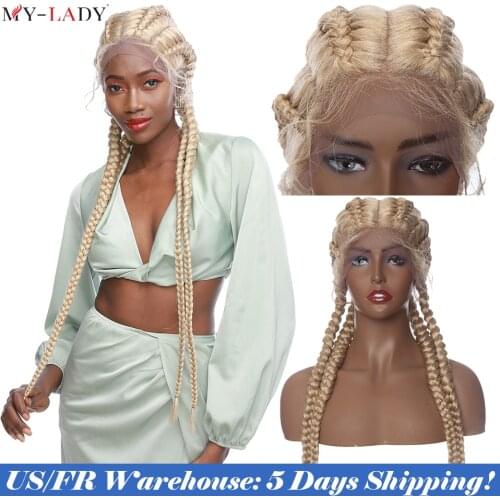 My-Lady 35Inch Braided Wigs Synthetic Lace Front Wig African American Twist Wigs Wholesale Box Braided Lace Wigs For Black Women