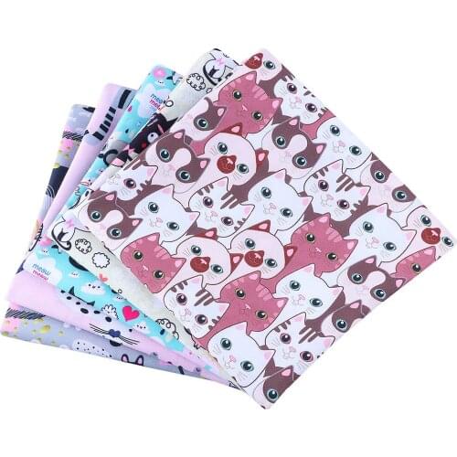 Cartoon cat pattern Polyester cotton Fabric Patchwor Printed for Tissue Kids Home Textile for Sewing Doll Dress Curtain 50*140CM