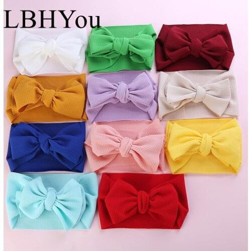 Big Bow Headband For Girls 2019 Solid Large Hair Bows Elastic Turban Head Wraps Kids Top Knot Hairband Hair Accessories 12pcs