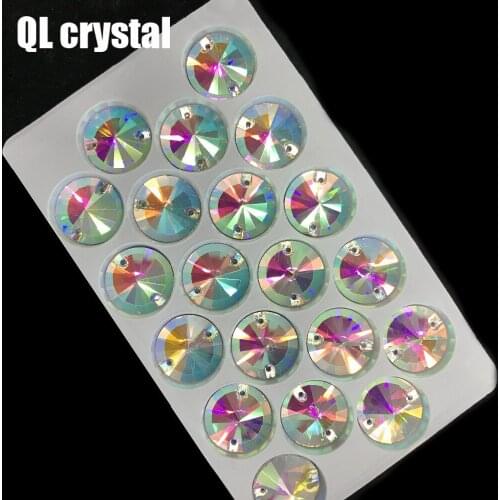 QL Crystal 18mm Rivoli Sew On Rhinestones Clear AB Crystal Flatback 2 holes round for DIY wedding dress bags shoes accessories