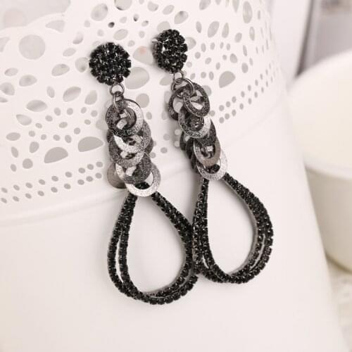 YFJEWE New Black Frosted Crystal Combination Water Droplets Nightclubs Crazy Big Drop Earrings Free Shipping #E119