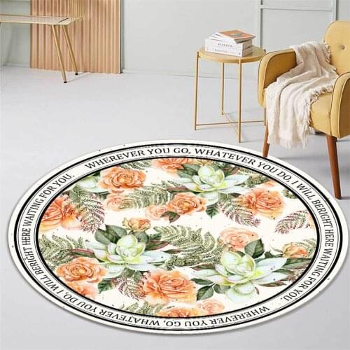 Scandinavia Style Round Rug Floral Living Room Chair Mat Floor Protector Anti-slip Bedroom Mat Bedside Washable Carpet For Girl
