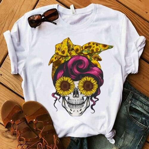 SUNOWE Harajuku Skull Deer Camouflage Burlap Turban T-shirt Womens T-shirt Clothes Short Sleeve Graphic T shirt Tops