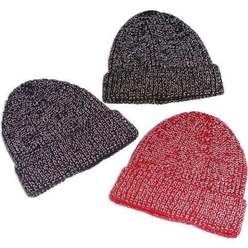 Reflective Beanie knitted hat night reflective silk outdoor sports windproof warmth hat Winter Autumn reflective woolen hat