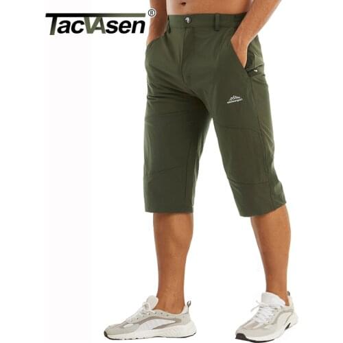 TACVASEN Summer Quick Dry Capri Pants Men Multi-pocket Lightweight 3/4 Cargo Workout Pants Elastic Straight Casual Capri Pants