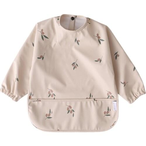 D7WF Cartoon Printed Waterproof Bib with Pocket Baby Infants Long Sleeve Feeding Drawing Painting Apron Newborn Smock Burp Cloth