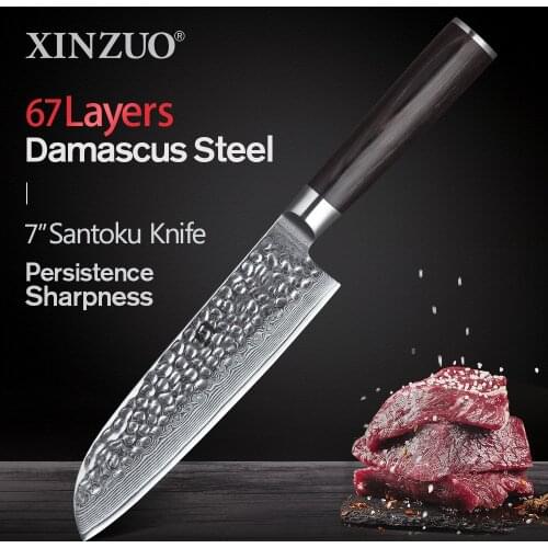 XINZUO 7" inch Santoku Knife VG10 Damascus Japanese Steel Kitchen Knives Lasting Sharp Blade Chef Cook Knives Pakkawood Handle