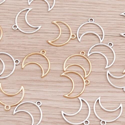50pcs 20x20mm Two Color Alloy Jewelry Accessories Moon Charm Hollow DIY Making Pendants Necklaces Bracelets