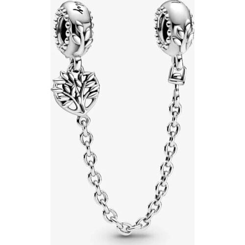 2021 Mothers Day Gift 925 Sterling Silver Jewelry Heart Family Tree Safety Chain Charm Bracelet Pendant Necklaces DIY For Women