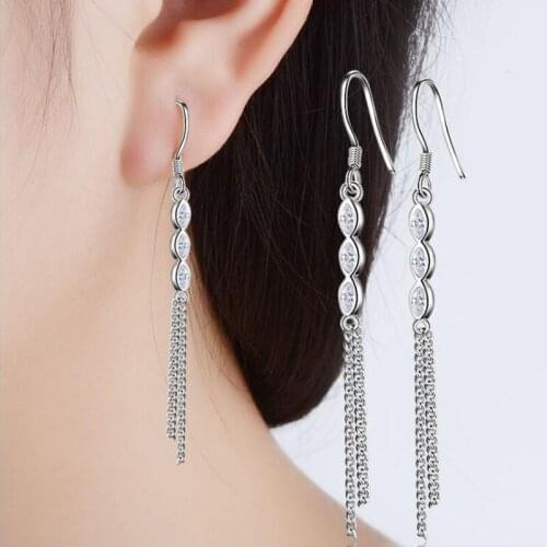 KOFSAC New Elegant Crystal Ear Hook Long Tassel Earring Jewelry Fashion Pure Silver 925 Earrings For Women Valentines Day Gifts