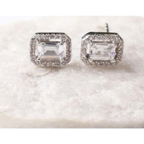 Women Handmade Rectangular Diamond Zircon Earring, Handmade 925Silver Woman Zircon Earring,Handmade Zircon Women Earring