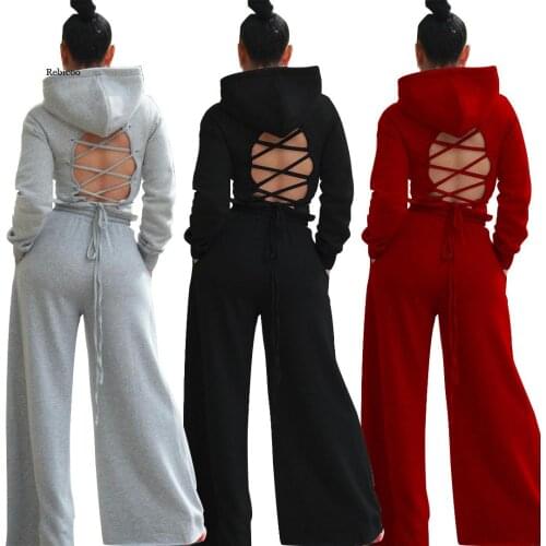 Women Two Piece Set Loose Drawstring Halter Top Loose Pant Cotton Long Sleeve O-Neck Women Set New