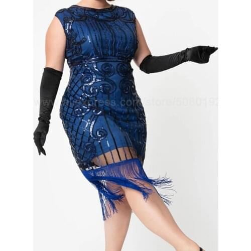 Plus Size 1920s Retro Vintage Gatsby Sequin Beaded Long Fringe Art Deco Roaring 20s Flapper Dress for Women