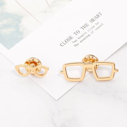 Zhijia Golden Creative Empty Box Glasses Couple Pins Brooches Jewelry Enamel Brooches Label Accessories Valentines Day Gifts