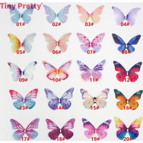 20PCS 3D Organza Butterflies Wedding Silk Butterfly w/ Rhinestone for DIY Jewelry Making, Choker, Earring, Party Decoration