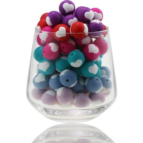 20pcs Silicone baby color heart shape round beads-silicone teething loose beads for DIY necklace-BPA FREE baby teether