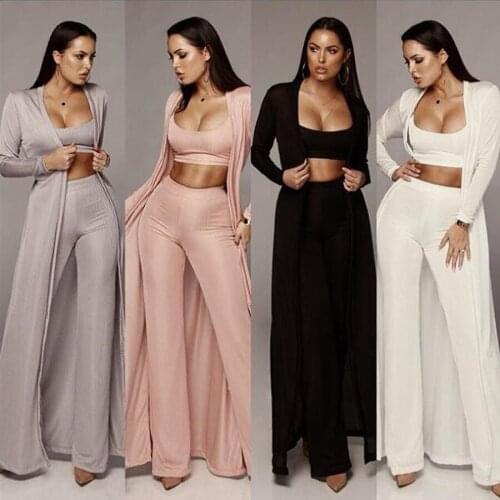 2020 Women African Clothes European And American Clothing Fashion Casual Three-Piece Stretch Knitted Suit Muslim Sets SL3549