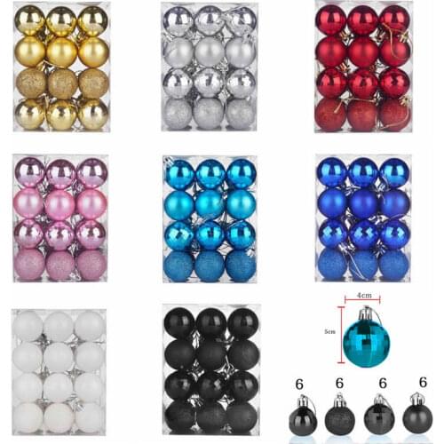 24pcs/Pack 4cm Color Christmas Balls Tree Decoration Hang Pendant Ornaments For Home Office Bar Party Wedding Decoration