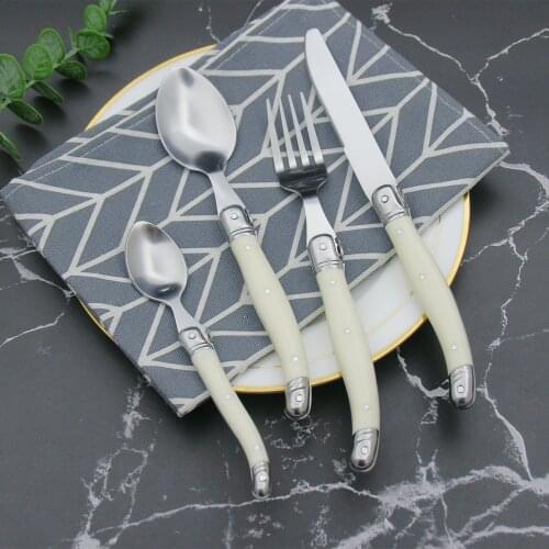 4-24pcs Laguiole Style Steak Knives Forks Spoons Plastic Handle Flatware Sets Stainless Steel Kitchen Tableware Western Cutlery