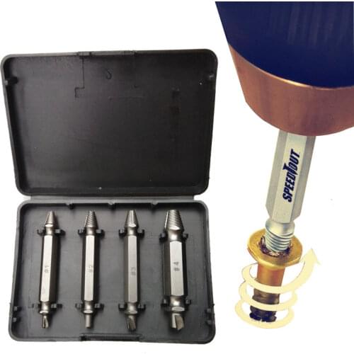 Double Side Drill Out Damaged Screw Extractor Out Remover Handymen Broken Bolt Stud Removal Tool Kit 4pc #1 #2 #3 #4 With Case