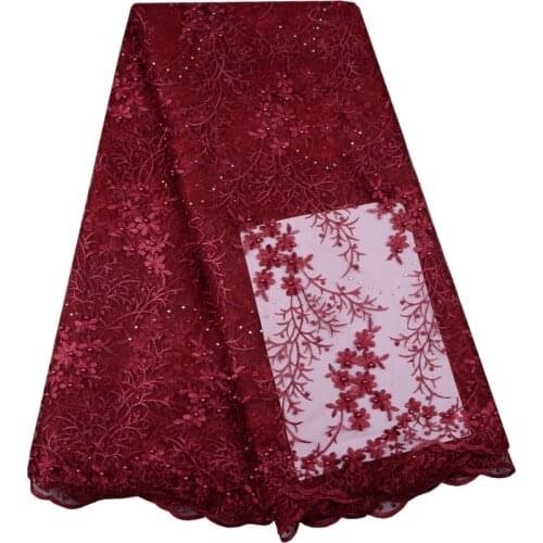African Lace Fabrics High Quality With Beads Luxury French Lace Fabric Tulle Net Lace Fabric Wine White Green Gray Gold Blue 969