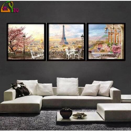 Panorama Paris Landscape 5D Diy Diamond Painting Triptych Full Square Round Drill Embroidery Mosaic Cross Stitch Kits Home Decor